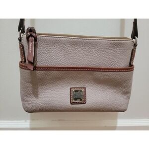 Dooney and Burke Pepple Grain Leather Crossbody Letter Carrier Oyster Ink Stains